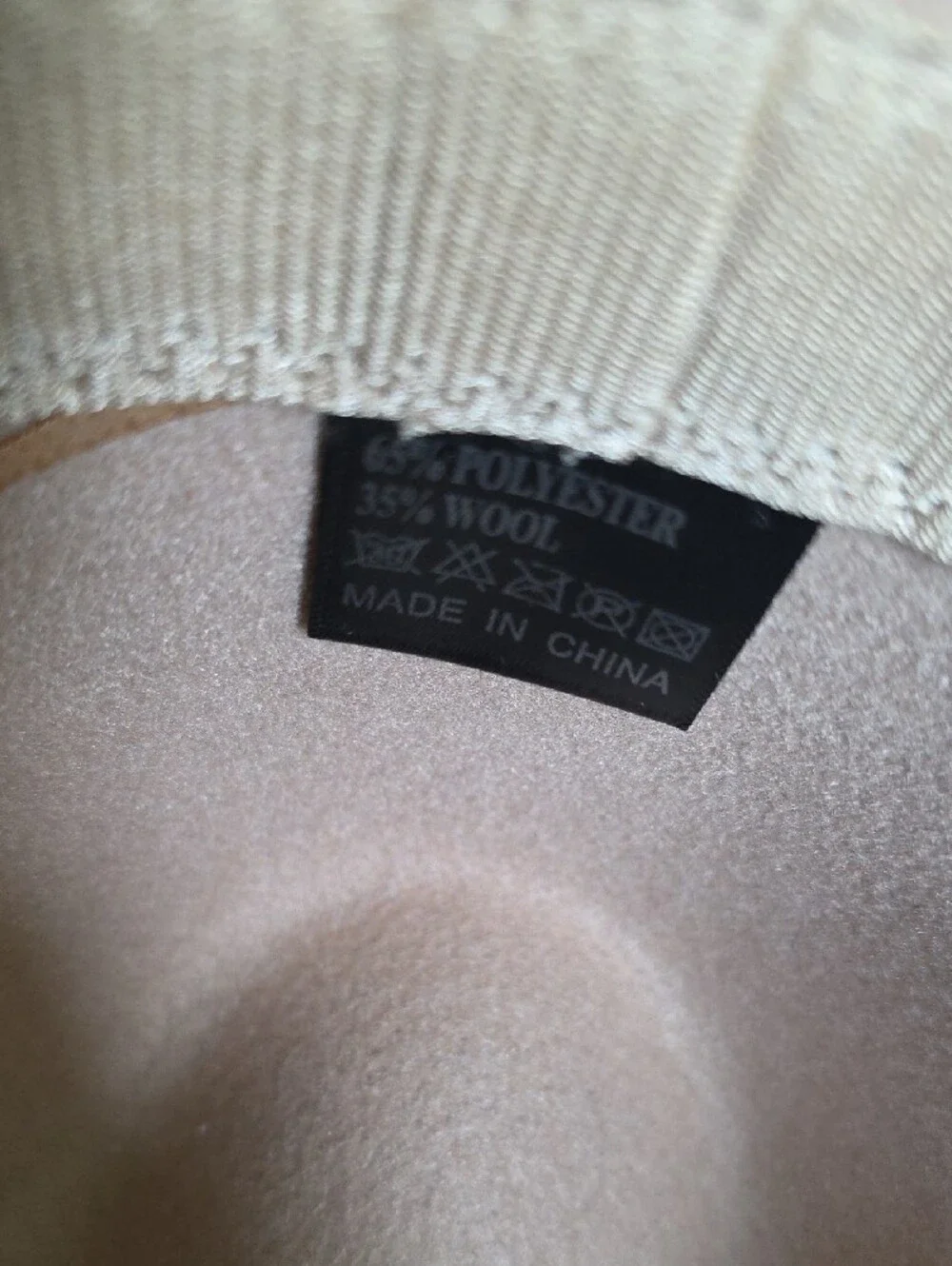 Beige Wool Felt Fedora Hat with Brown Band